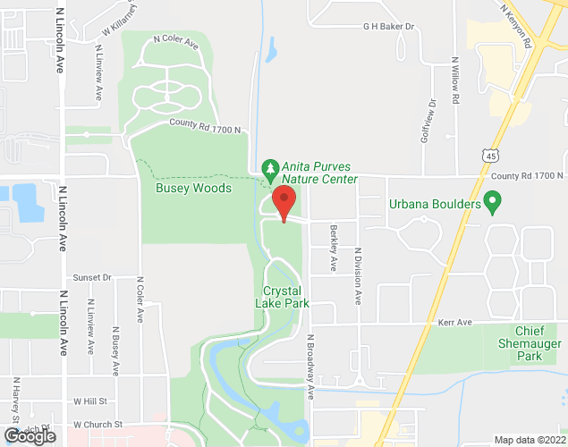 Map showing location at 1401 N. Broadway, Urbana, IL