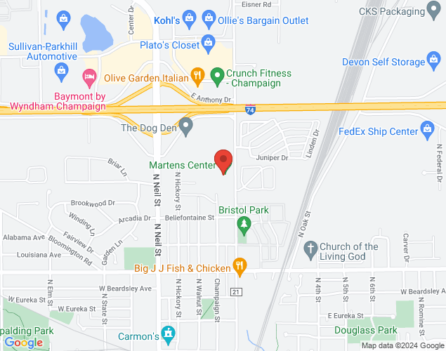 Map showing location at 1515 N. Market, Champaign, IL