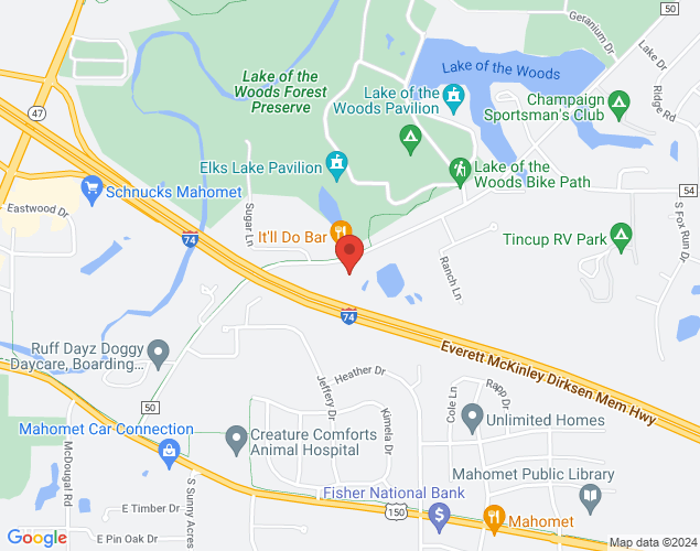 Map showing location at 218 S Lake of the Woods Rd, Mahomet, IL