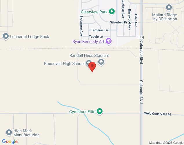 Map showing location at 3349 Roosevelt Pkwy, Johnstown, CO