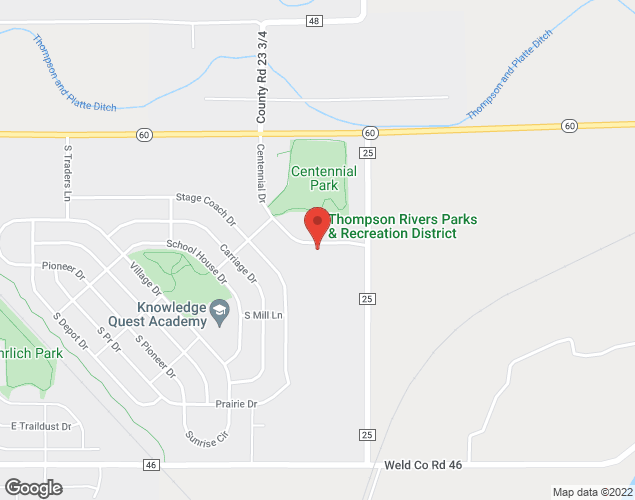 Map showing location at 320 South Centennial Drive, Milliken, CO