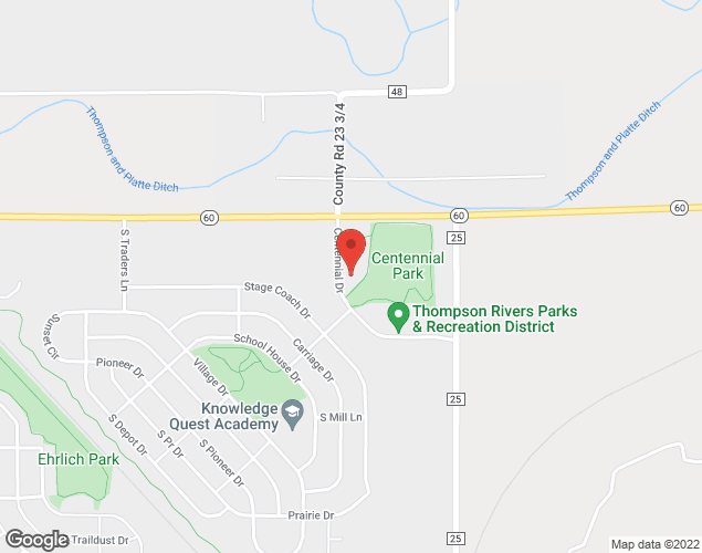 Map showing location at 112 Centennial Drive, Milliken, CO