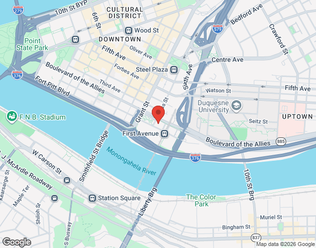 Map showing location at 100 Ross St, Pittsburgh, PA