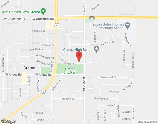 Map showing location at 226 E Westplains Rd, Gretna, NE