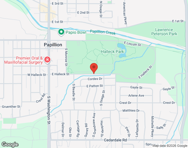 Map showing location at 603 E Halleck St, Papillion, NE