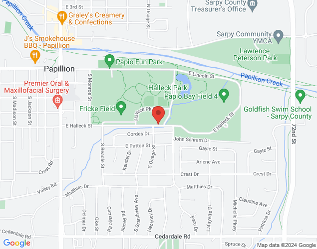 Map showing location at 800 E Halleck Street, Papillion, NE