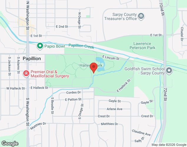 Map showing location at Halleck Park Rd, Papillion, NE