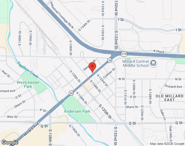 Map showing location at 13308 Millard Ave, Omaha, NE