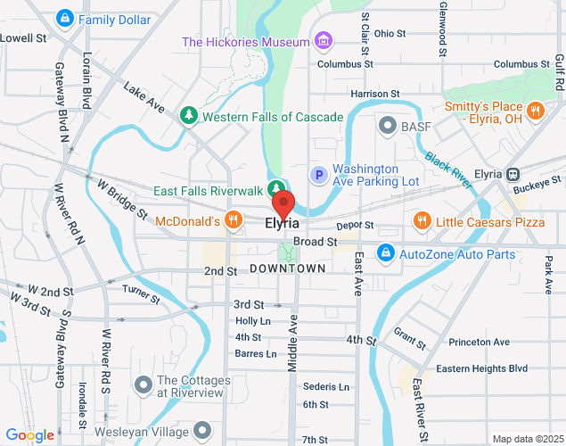 Map showing location at 100 Wittenberg Ave, Elyria, OH