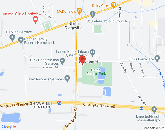 Map showing location at 7327 Avon Belden Rd, North Ridgeville, OH