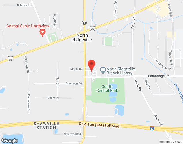 Map showing location at 7327 Avon Belden Rd, North Ridgeville, OH