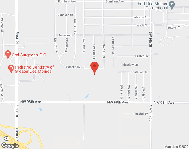 Map showing location at 1300 Havens Ave, Des Moines, IA