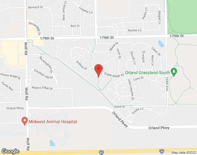 Map showing location at 10755 Eagle Ridge Dr, Orland Park, IL