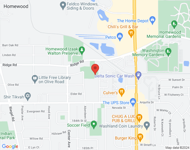 Map showing location at 1041 Ridge Road, Homewood, IL