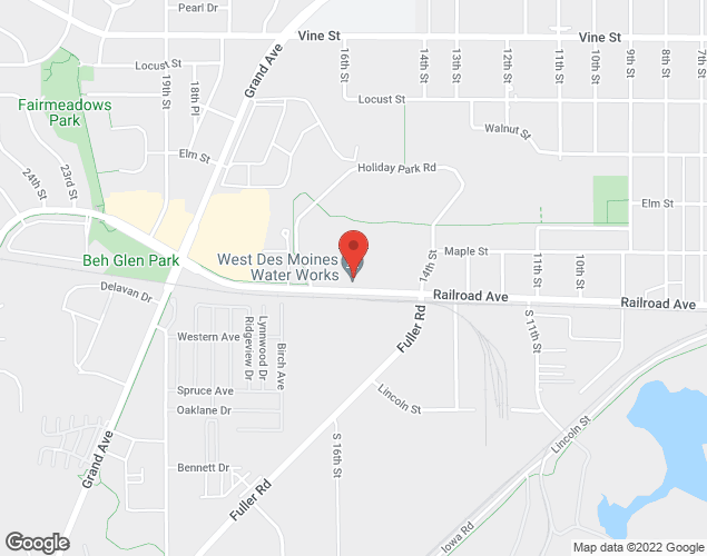 Map showing location at 1701 Railroad Ave, West Des Moines, IA