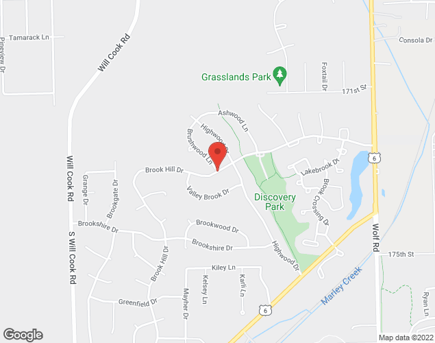 Map showing location at 11500 Brookhill Dr, Orland Park, IL