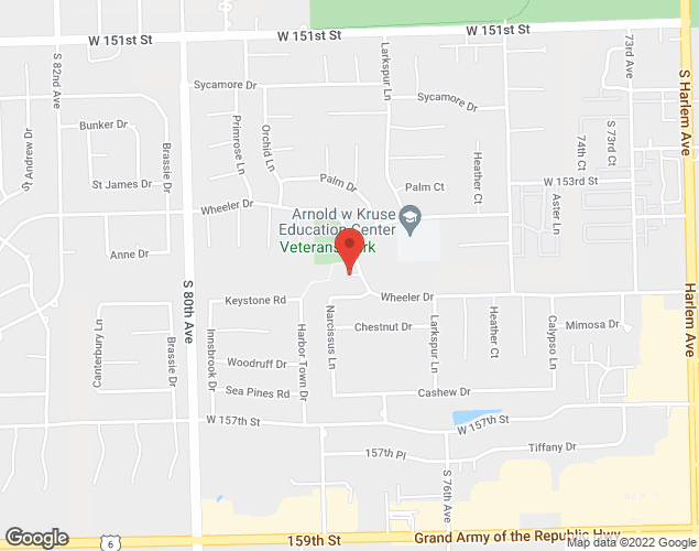 Map showing location at 7721 Wheeler Dr, Orland Park, IL