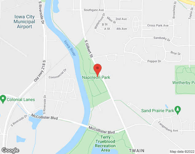 Map showing location at 2501 S. Gilbert Street, Iowa City, IA