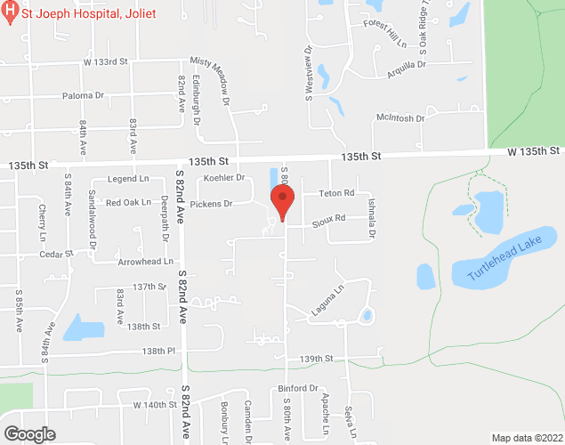 Map showing location at 13600 South 80th Ave, Orland Park, IL