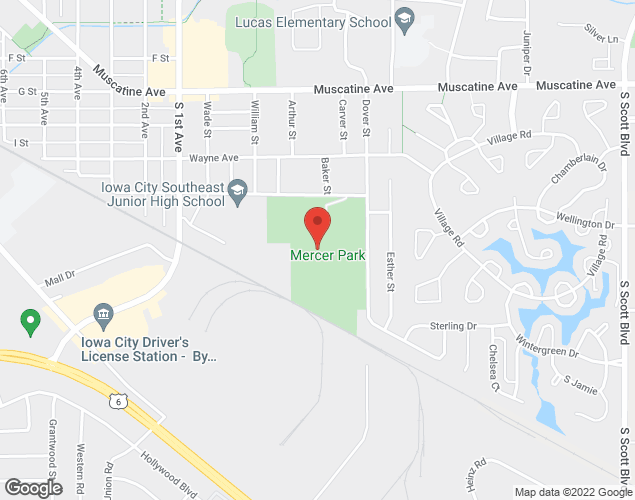 Map showing location at 1317 Dover Street, Iowa City, IA