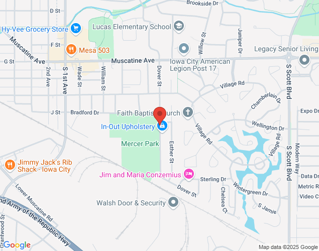 Map showing location at 1317 Dover Street, Iowa City, IA