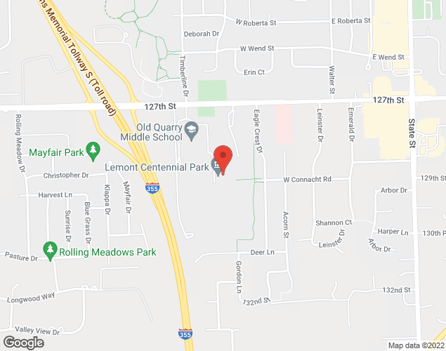 Map showing location at 16028 127th St., Lemont, IL