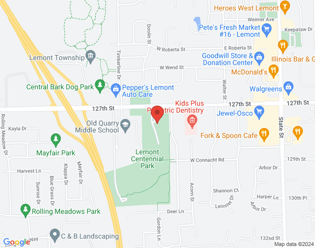 Map showing location at 16028 127th St., Lemont, IL