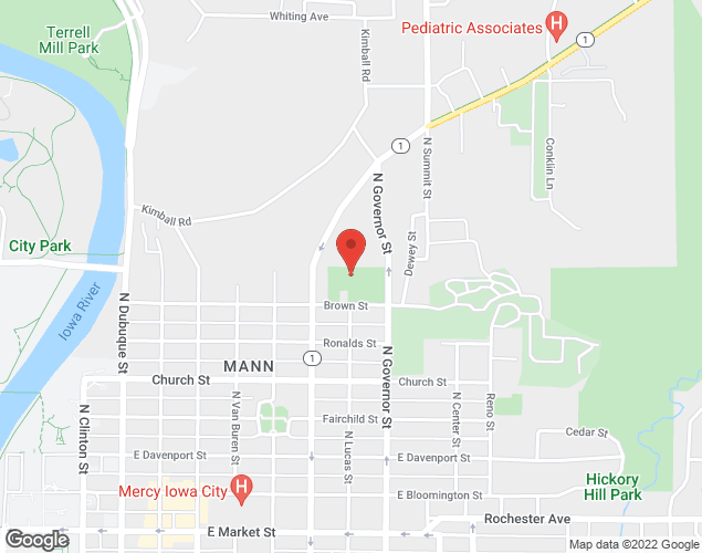 Map showing location at 800 Brown Street, Iowa City, IA