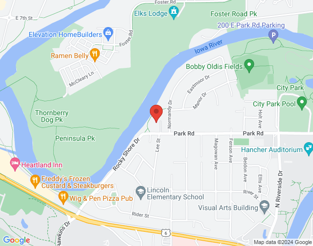 Map showing location at 820 Park Road, Iowa City, IA