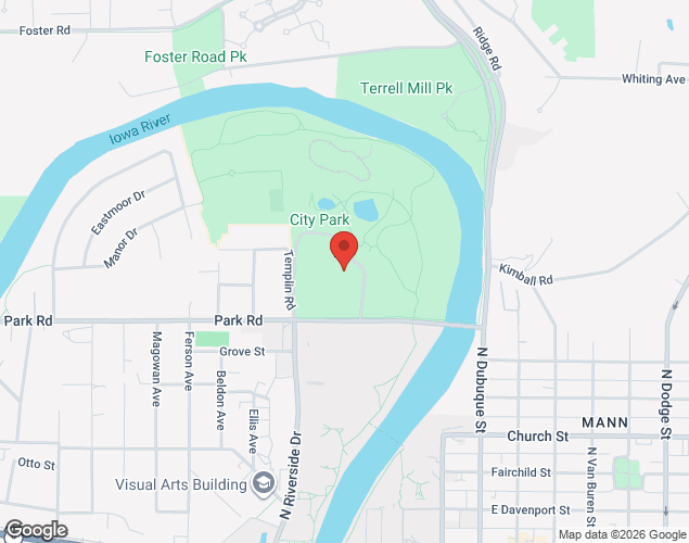 Map showing location at 200 Park Road, Iowa City, IA