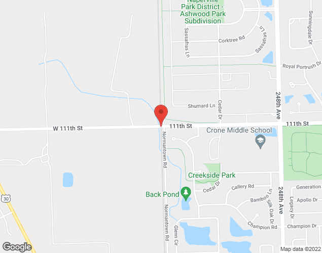 Map showing location at 22204 W 111th St, Plainfield, IL