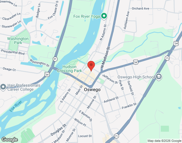 Map showing location at 15 N Main St, Oswego, IL