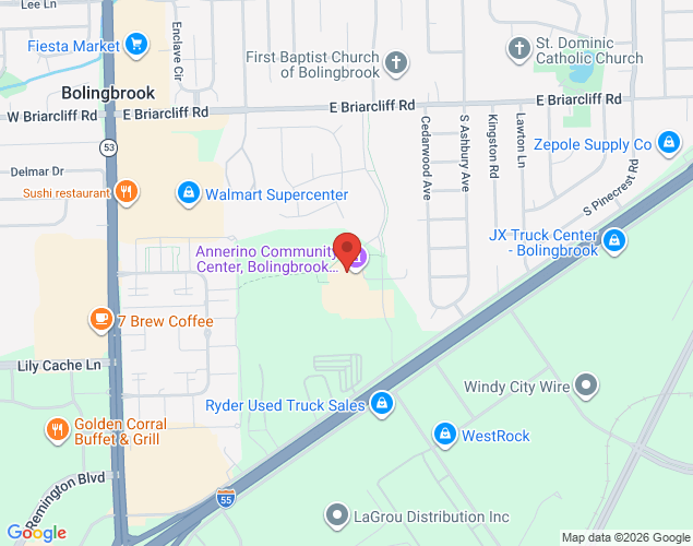 Map showing location at 201 Recreation Drive, Bolingbrook, IL
