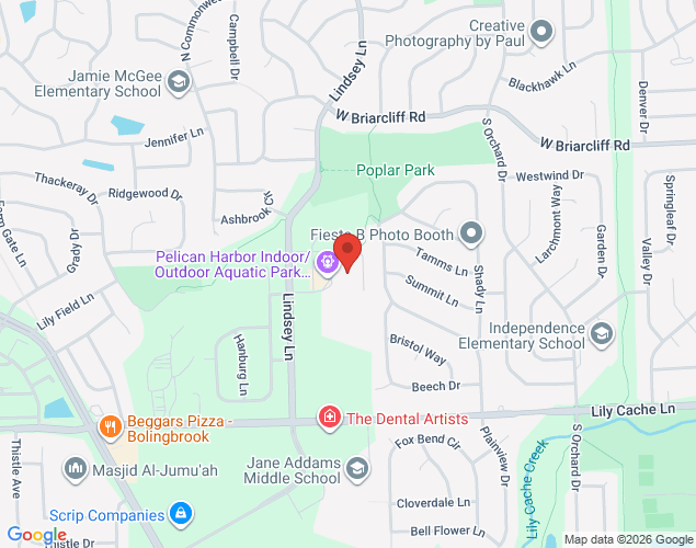 Map showing location at 200 Lindsey Lane, Bolingbrook, IL