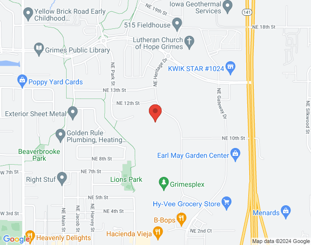 Map showing location at 1000 NE Heritage Drive, Grimes, IA