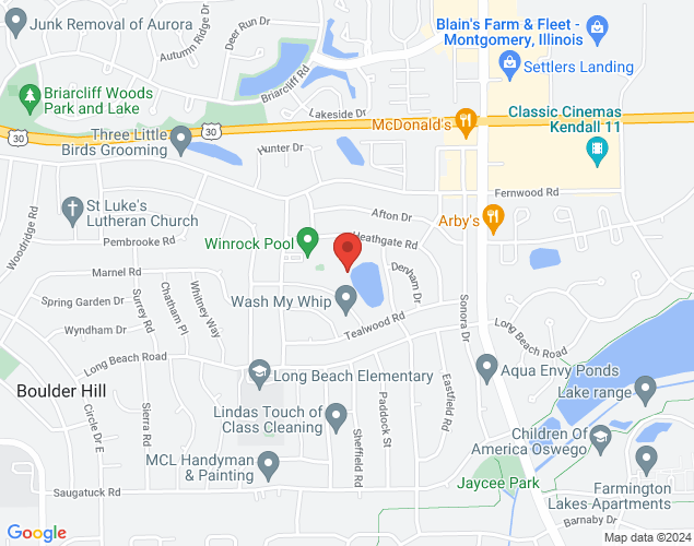 Map showing location at 21 Winrock Rd, Montgomery, IL