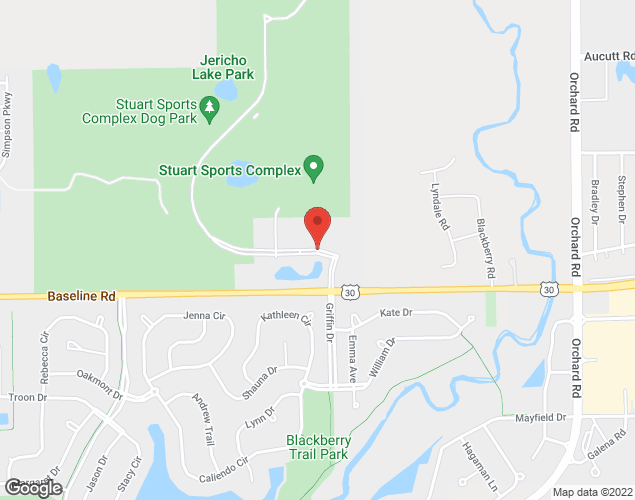 Map showing location at 500 Civic Center Drive, Montgomery, IL