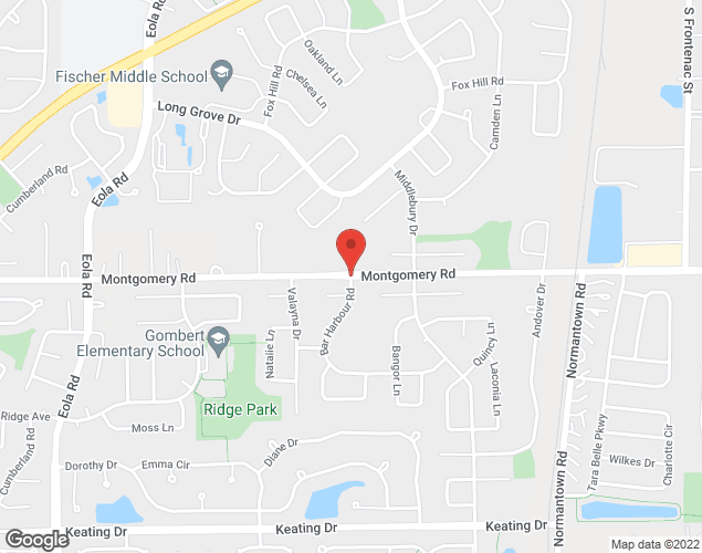 Map showing location at Montgomery Rd. and Bar Harbor Rd., Aurora, IL