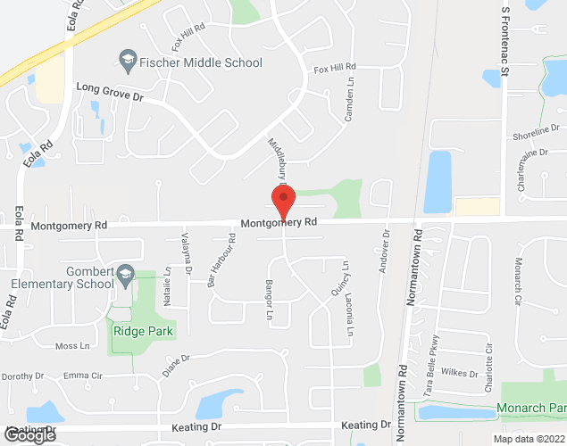 Map showing location at Montgomery Road and Middlebury Drive, Aurora, IL