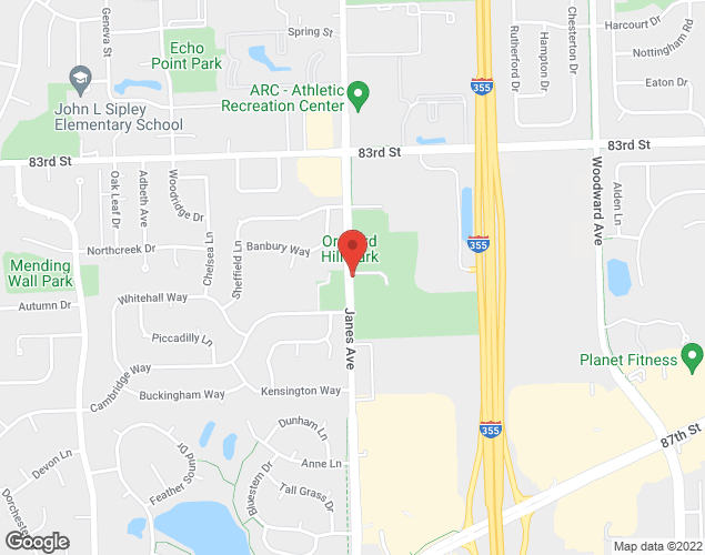 Map showing location at 8501 N. Janes Ave., Woodridge, IL