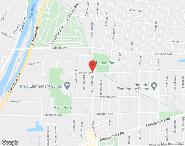 Map showing location at Parker Avenue and Douglas Avenue, Aurora, IL