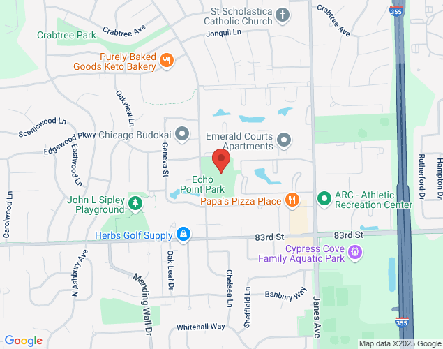 Map showing location at 8115 Woodridge Dr, Woodridge, IL