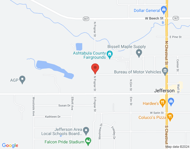 Map showing location at 100 North Poplar St, Jefferson, OH