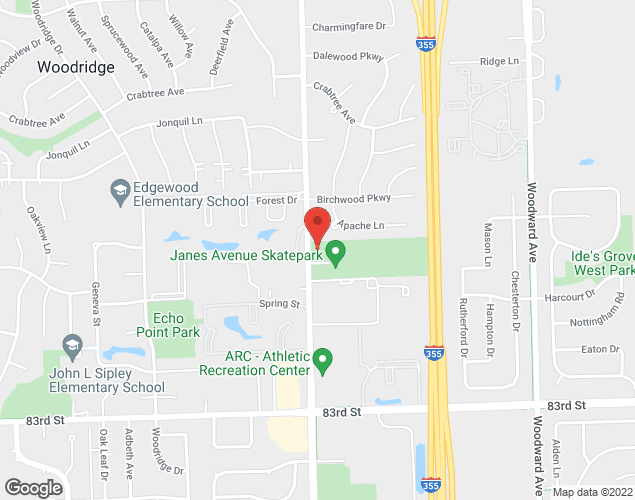Map showing location at 7927 Janes Avenue, Woodridge, IL