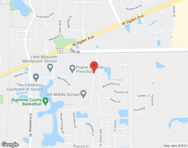 Map showing location at slate Rd and Meadowridge dr, Aurora, IL