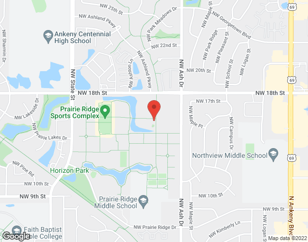 Map showing location at 1510 NW Ash Drive, Ankeny, IA