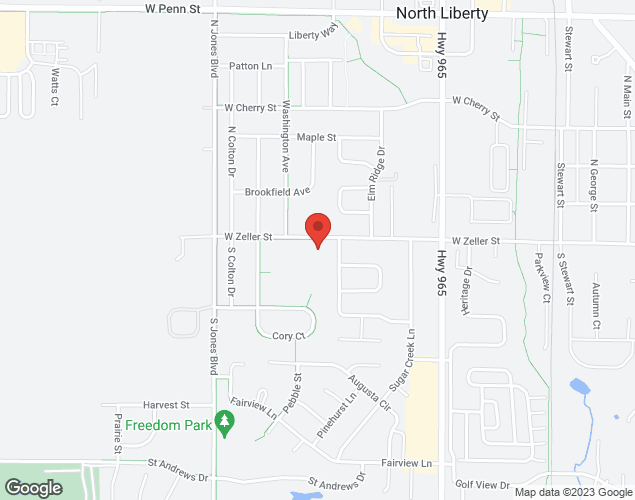 Map showing location at 921 W Zeller St, North Liberty, IA