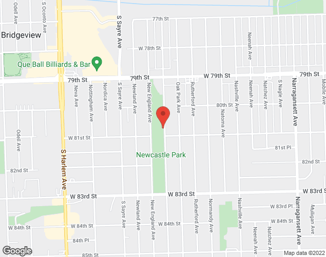 Map showing location at 8050 S. Newcastle, Burbank, IL
