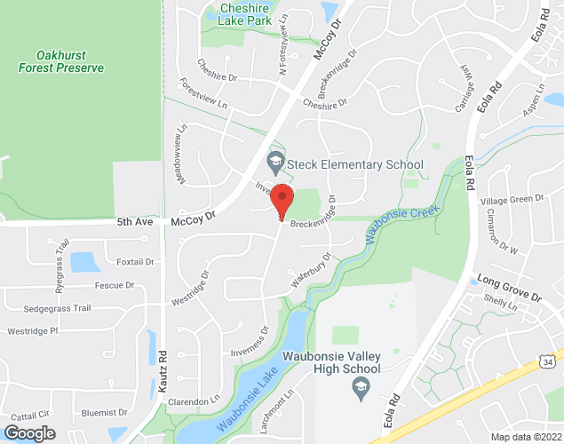 Map showing location at Breckenridge Drive and Inverness Drive, Aurora, IL