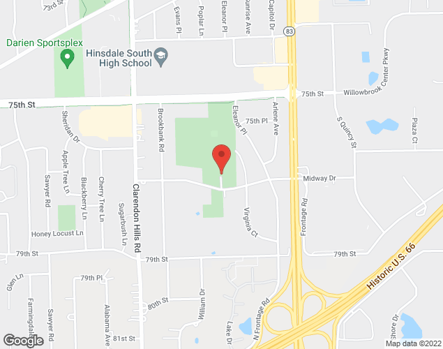 Map showing location at 208 Midway Dr, Willowbrook, IL